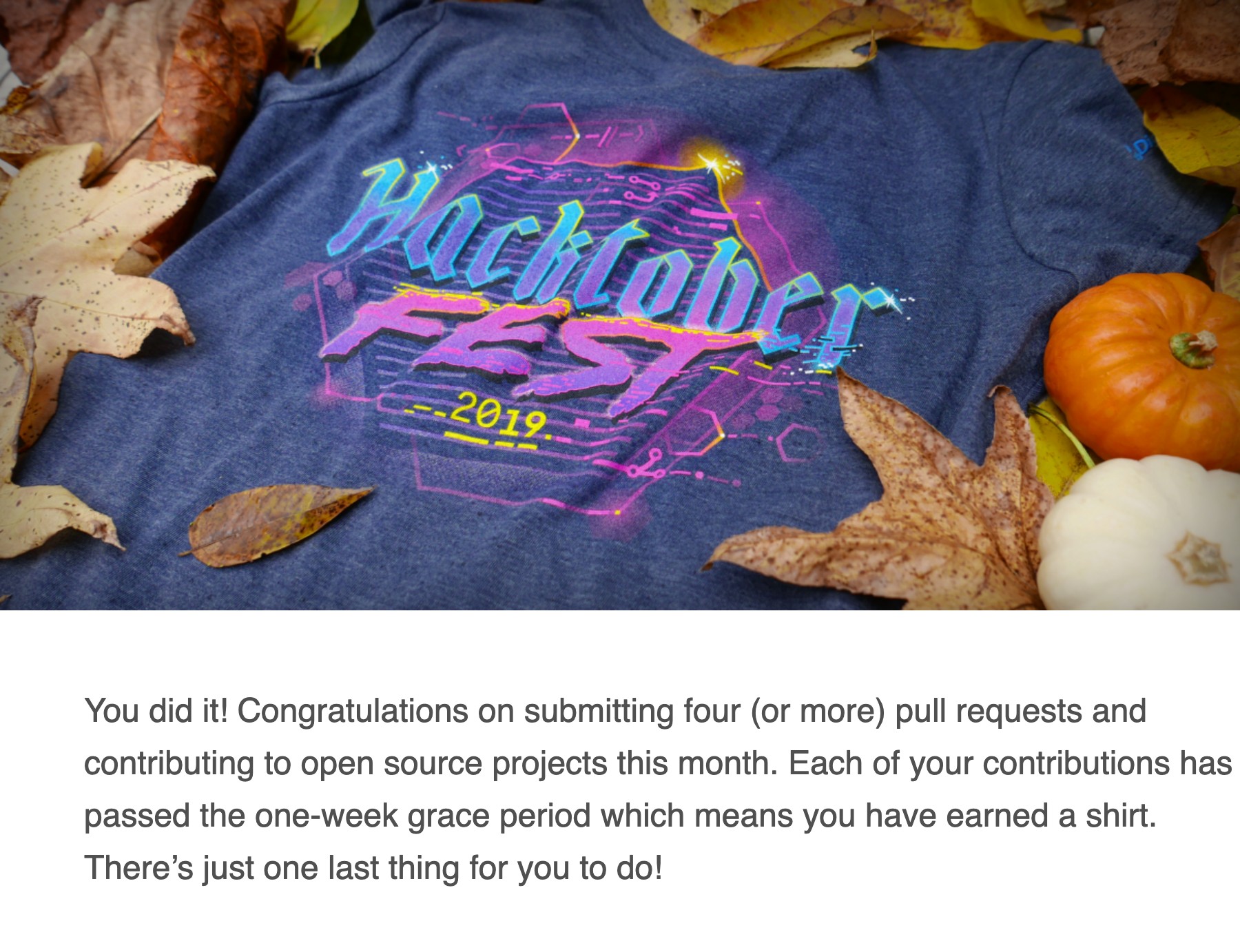 The email I got saying that I've completed the Hacktoberfest challenge.