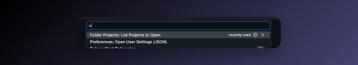 Command palette showing the Folder Projects command